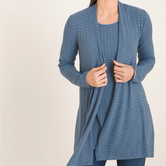 Chicos Zenergy Sz 1 US 8/10 Longline Open Front Plush Chevron Striped Cardigan - Picture 1 of 10